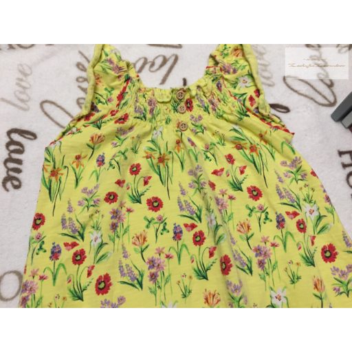 Next 12-18 hó 80-86 cm sárga, színes virágmintás vékony pamut lány playsuit- újszerű, hibátlan