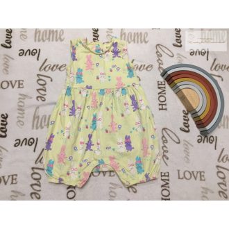   M§S 2 - 3 év 92-98 cm halvány sárga, színes nyuszi mintás pamut lány playsuit újszerű,hibátlan