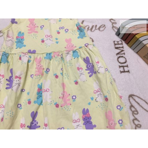 M§S 2 - 3 év 92-98 cm halvány sárga, színes nyuszi mintás pamut lány playsuit újszerű,hibátlan