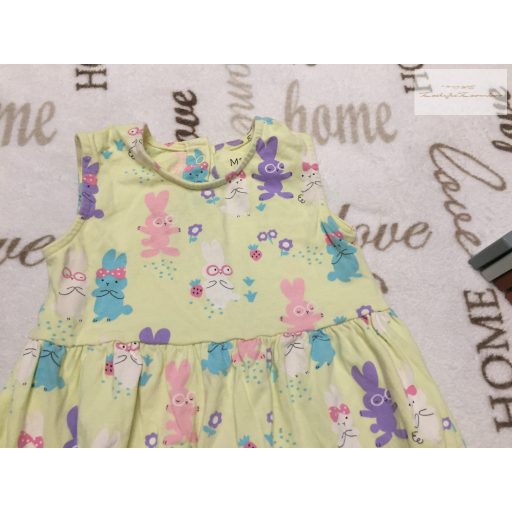 M§S 2 - 3 év 92-98 cm halvány sárga, színes nyuszi mintás pamut lány playsuit újszerű,hibátlan
