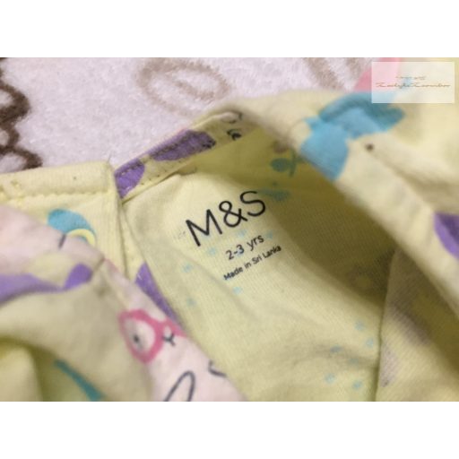 M§S 2 - 3 év 92-98 cm halvány sárga, színes nyuszi mintás pamut lány playsuit újszerű,hibátlan