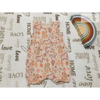   George 9 - 12 hó 74 - 80 cm bézs, fodros, színes állat mintás  pamut lány playsuit/  napozó-új,szettet bontottam