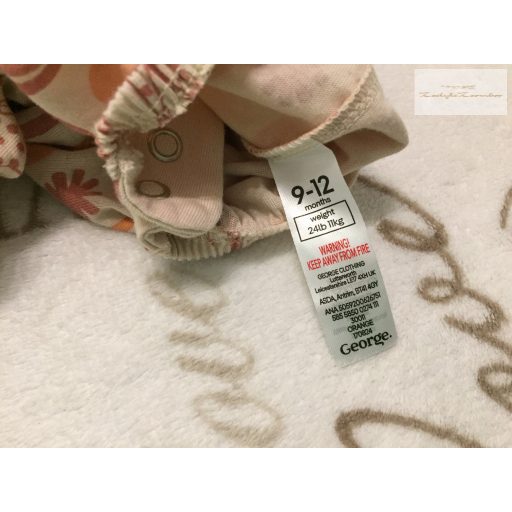 George 9 - 12 hó 74 - 80 cm bézs, fodros, színes állat mintás  pamut lány playsuit/  napozó-új,szettet bontottam