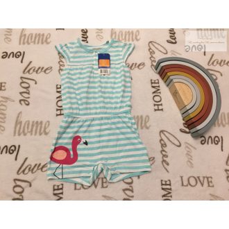   Lupilu 9-12 hó 74-80 cm csíkos, flamingó mintás vékony pamut lány playsuit - új, címkés
