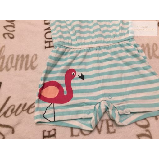 Lupilu 9-12 hó 74-80 cm csíkos, flamingó mintás vékony pamut lány playsuit - új, címkés