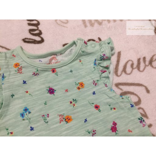 Next up to 3 month 6 kg  halvány zöld, színes virágmintás pamut lány playsuit/ napozó újszerű,hibátlan