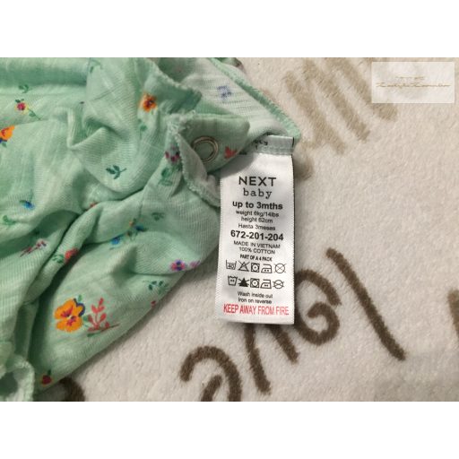 Next up to 3 month 6 kg  halvány zöld, színes virágmintás pamut lány playsuit/ napozó újszerű,hibátlan