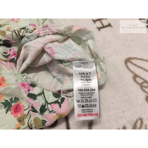 Next 18 - 24 hó 86-92 cm halvány zöld, színes virágmintás-fodros pamut lány playsuit-body-újszerű,hibátlan
