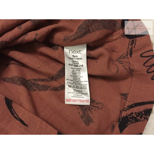 Next 9 év 134 cm barna, fekete mintás vékony  pamut lány playsuit újszerű,hibátlan 
