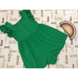   Next 13 év 158 cm zöld, ujján fodros- madeirás pamut lány rövid playsuit- újszerű,hibátlan