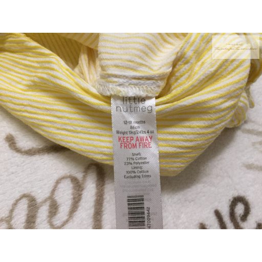 Nutmeg 12 - 18 hó 80 - 86 cm sárga csíkosn kisliba és virágmintás  pamut lány  playsuit -újszerű,hibátlan