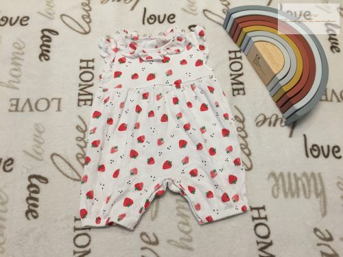 Matalan 0-3 hó 56 -62 cm  eper mintás pici fodros vékony  pamut lány playsuit---újszerű, hibátlan