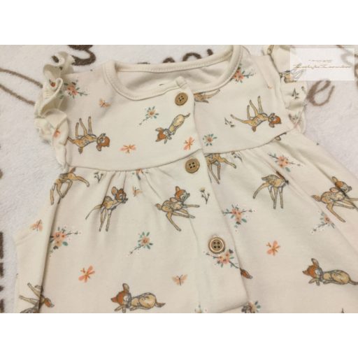 Disney 3-6 hó 62-68 cm  bézs, Bambi mintás pamut lány playsuit-  újszerű,hibátlan