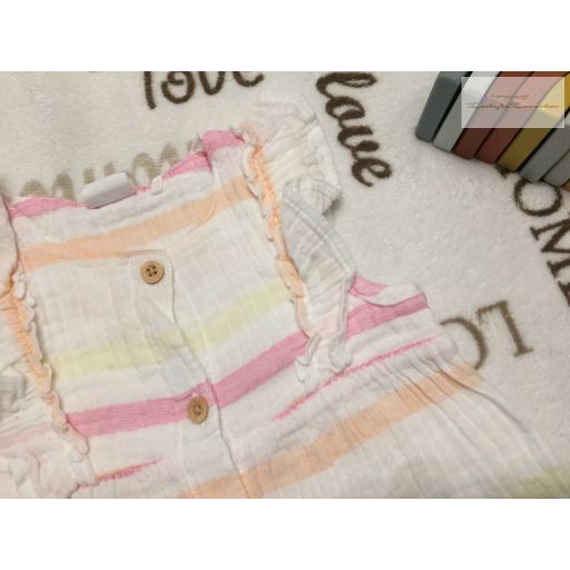 F§F 18 - 24 hó 92 cm bézs, színes csíkos puha duplagéz/pamut  lány playsuit - új, csak lecímkézve