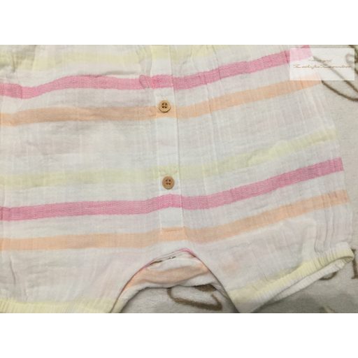 F§F 18 - 24 hó 92 cm bézs, színes csíkos puha duplagéz/pamut  lány playsuit - új, csak lecímkézve