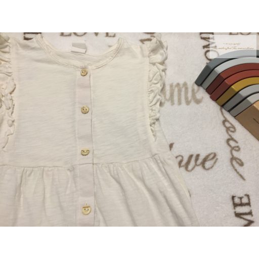 H§M 2-3 év 98 cm tört fehér, vállán fodros vékony pamut lány playsuit- újszerű,hibátlan