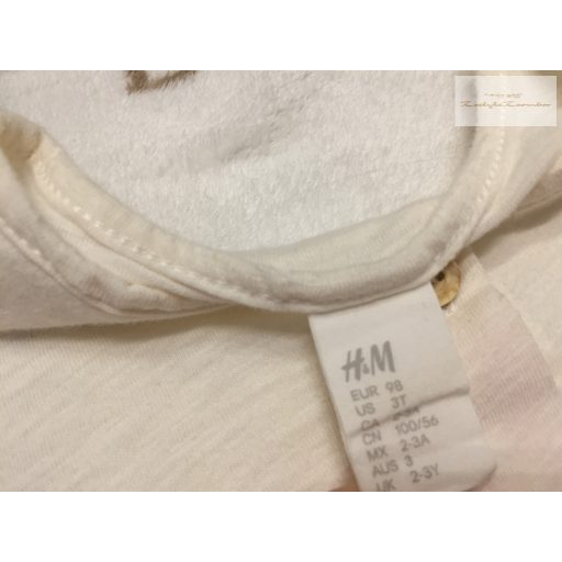 H§M 2-3 év 98 cm tört fehér, vállán fodros vékony pamut lány playsuit- újszerű,hibátlan