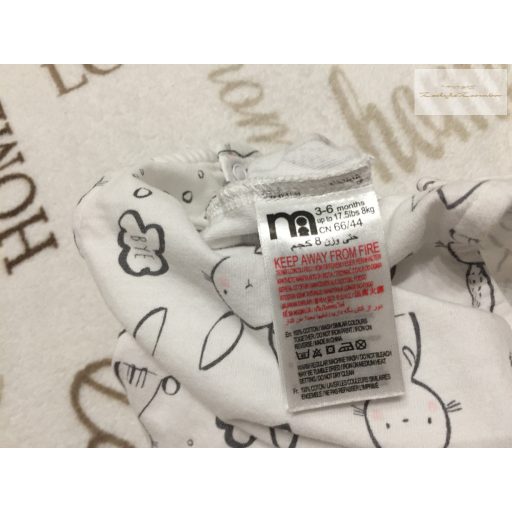 Mothercare 3-6 hó 62-68 cm  fehér, fekete nyuszi mintás pamut lány playsuit- újszerű,hibátlan