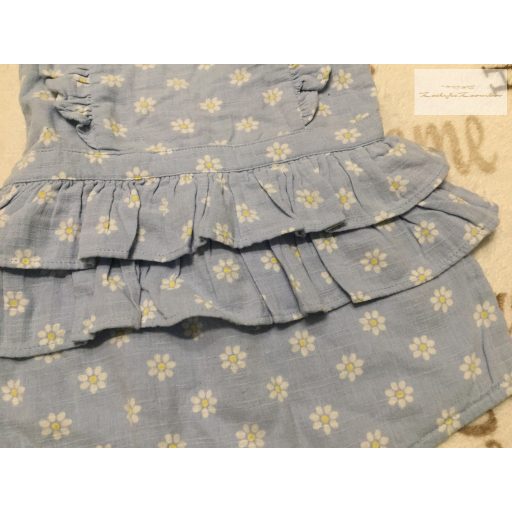 Fred§Flo 12 - 18  hó 86 cm világoskék, fodros - virágmintás puha duplagéz lány playsuit/ napozó-új, szettet bontottam
