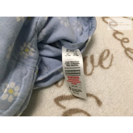 Fred§Flo 12 - 18  hó 86 cm világoskék, fodros - virágmintás puha duplagéz lány playsuit/ napozó-új, szettet bontottam