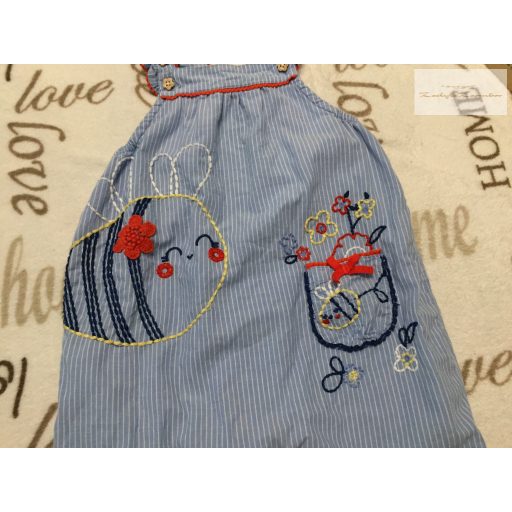 TU 9-12 hó  74-80 cm  kék csíkos, méhecske- virágmintás nagyon vékony nyári lány playsuit/ napozó - újszerű,hibátlan 