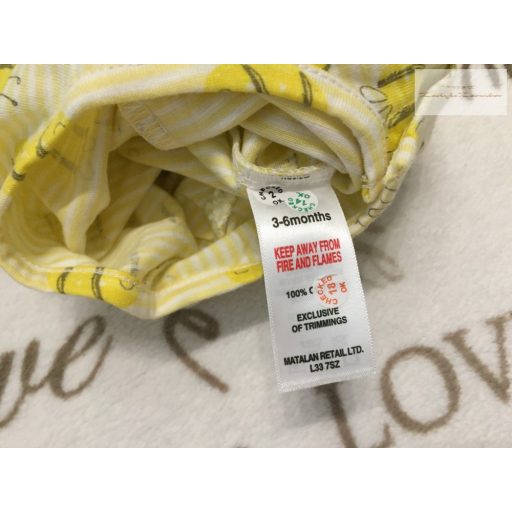 Matalan 3-6 hó 62-68 cm  sárga csíkos, méhecske mintás vékony pamut lány playsuit -- -új, szettet bontottam