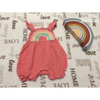   Fred§Flo 9-12 hó 74-80 cm rózsaszín, szivárvány mintás duplagéz lány playsuit -újszerű,hibátlan