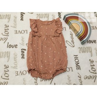   Next 18-24 hó 92 cm tégla színű, fodros fehér szív mintás pamut lány playsuit/ body  - újszerű,hibátlan