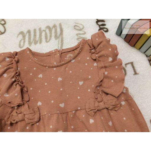 Next 18-24 hó 92 cm tégla színű, fodros fehér szív mintás pamut lány playsuit/ body  - újszerű,hibátlan