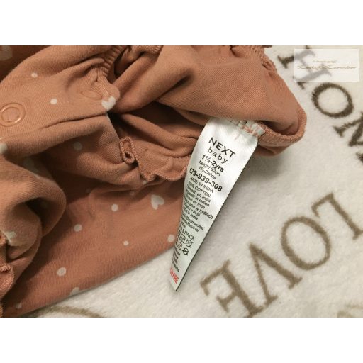 Next 18-24 hó 92 cm tégla színű, fodros fehér szív mintás pamut lány playsuit/ body  - újszerű,hibátlan