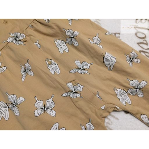 H§M 18-24 hó 92 cm világos barna fehér pillangó mintás vékony pamut lány playsuit új, átnőtt, csak lecímkézve
