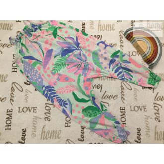   Next 4-5 év 110 cm halvány zöld,  színes levél és virágmintás vékony pamut lány playsuit- újszerű,hibátlan