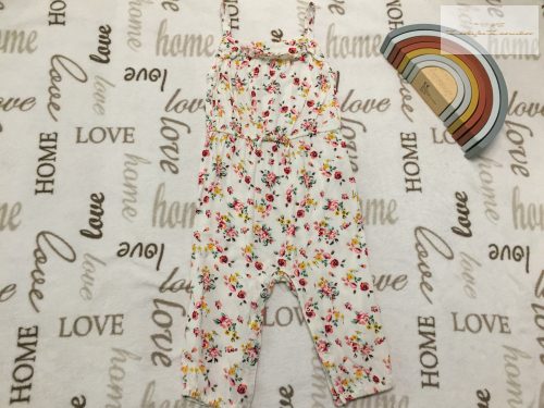 Primark 18- 24 hó 92 cmfehér, színes virágmintás vékony pamut  lány playsuit/ jumpsuit-- újszerű,hibátlan