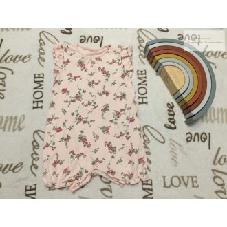   Next 3-6 hó  68 cm rózsaszín, virágmintás - fodros pamut lány playsuit-új, szettet bontottam