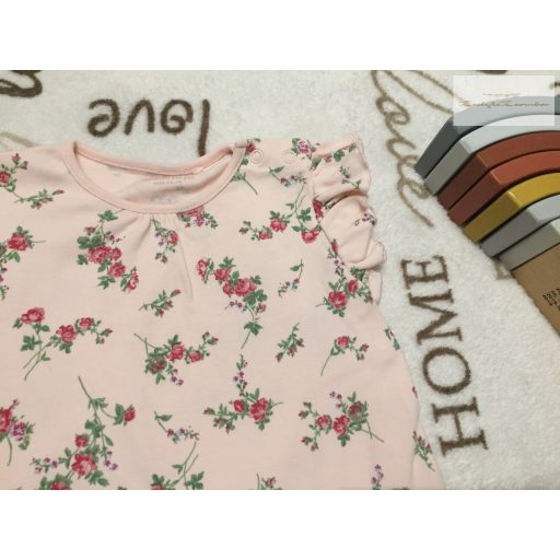 Next 3-6 hó  68 cm rózsaszín, virágmintás - fodros pamut lány playsuit-új, szettet bontottam