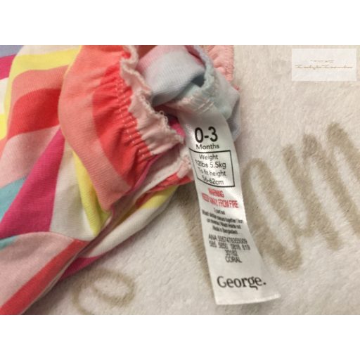 George 0 - 3 hó 56 -62 cm  színes csíkos, pici fodros pamut lány playsuit/ napozó -újszerű,hibátlan
