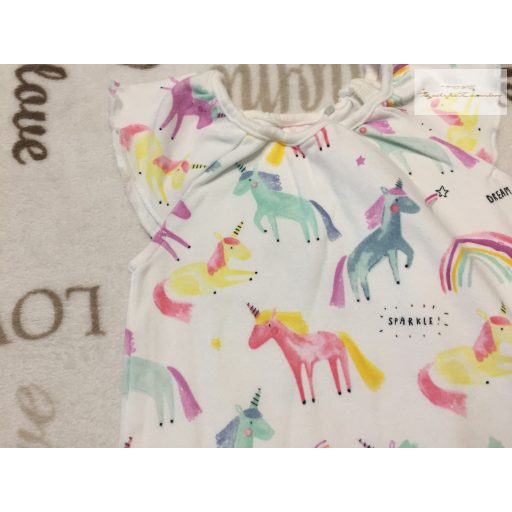 Next 6-9 hó 68 - 74 cm  színes unikornis és szivárvány mintás pamut lány playsuit-újszerű,hibátlan