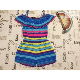   George 9-10 év 135 -140 cm színes csíkos - fodros - pántos pamut lány playsuit - újszerű,hibátlan