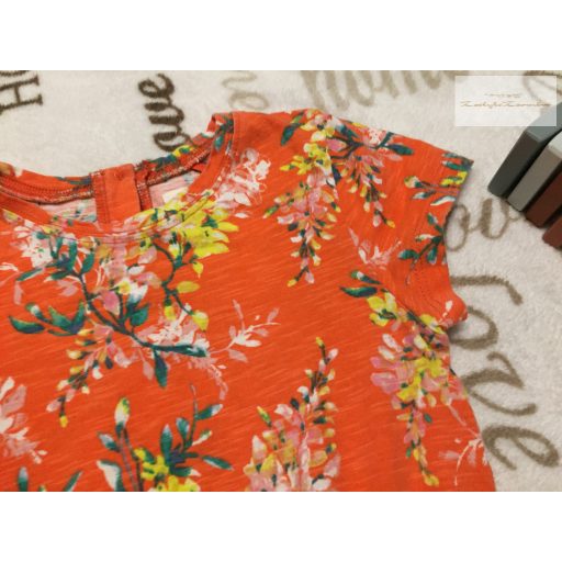 Next 4-5 év 110 cm narancssárga, virágmintás pamut lány rövid playsuit - újszerű,hibátlan