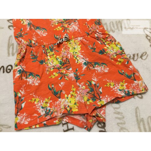 Next 4-5 év 110 cm narancssárga, virágmintás pamut lány rövid playsuit - újszerű,hibátlan