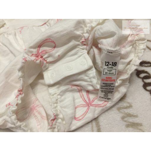 George 12  - 18 hó 86 cm fodros - rózsaszín masni mintás pamut lány  playsuit/ body -újszerű,hibátlan