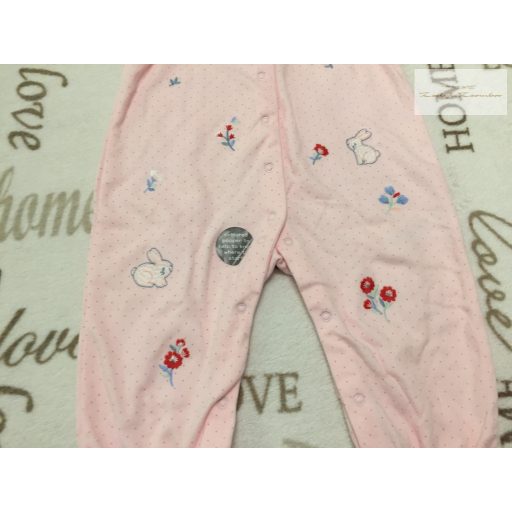 Little Nutmeg 6-9 hó 68-74 cm rózsaszín, nyuszi - virágmintás pamut lány playsuit/ rugdalózó- új, címkés