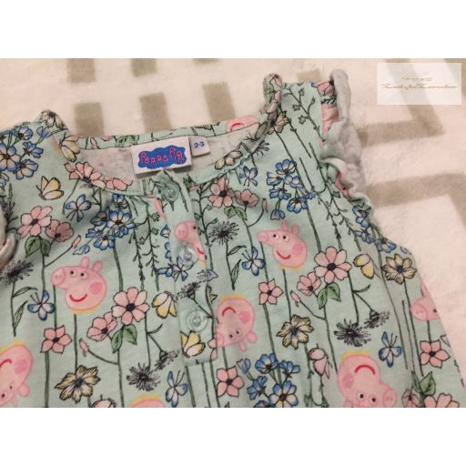 Peppa Pig 2-3 év 92-98 cm  halvány zöld, virág és Peppa mintás pamut lány playsuit újszerű,hibátlan