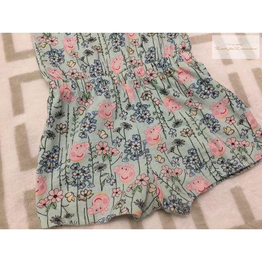 Peppa Pig 2-3 év 92-98 cm  halvány zöld, virág és Peppa mintás pamut lány playsuit újszerű,hibátlan