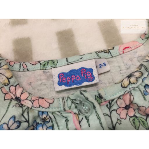 Peppa Pig 2-3 év 92-98 cm  halvány zöld, virág és Peppa mintás pamut lány playsuit újszerű,hibátlan