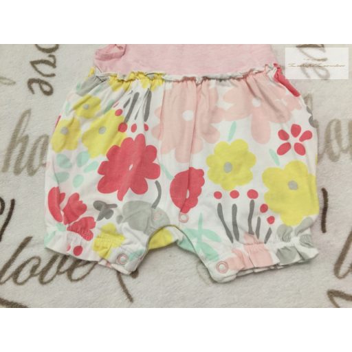 Nutmeg újszülöttre való 50 cm 3,5 kg  rózsaszín-virágmintás pamut lány playsuit és nyári kalap szett újszerű,hibátlan