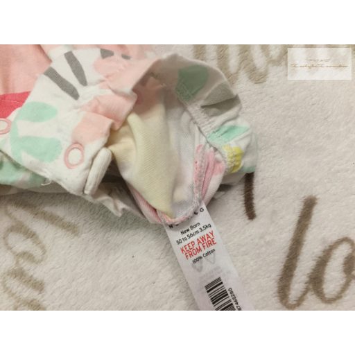 Nutmeg újszülöttre való 50 cm 3,5 kg  rózsaszín-virágmintás pamut lány playsuit és nyári kalap szett újszerű,hibátlan
