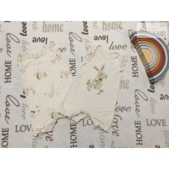   George 0 - 3 hó 56 -62 cm  bézs, süni-nyuszi - kisegér mintás vékony pamut lány playsuit szett 2 db-új, szettet bontottam