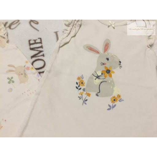 George 0 - 3 hó 56 -62 cm  bézs, süni-nyuszi - kisegér mintás vékony pamut lány playsuit szett 2 db-új, szettet bontottam