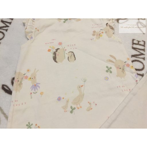 George 0 - 3 hó 56 -62 cm  bézs, süni-nyuszi - kisegér mintás vékony pamut lány playsuit szett 2 db-új, szettet bontottam